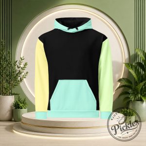 Pastel Color Block Hoodie – Retro Black Mint Yellow Unisex Sweatshirt