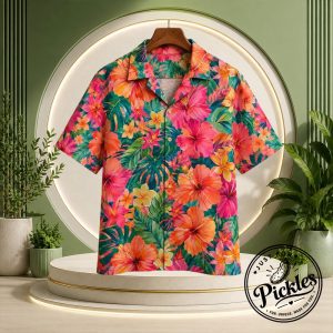 Vibrant Hibiscus & Monstera Floral Hawaiian Shirt