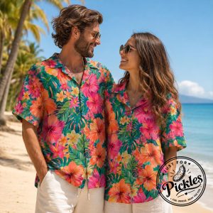 Vibrant Hibiscus & Monstera Floral Hawaiian Shirt